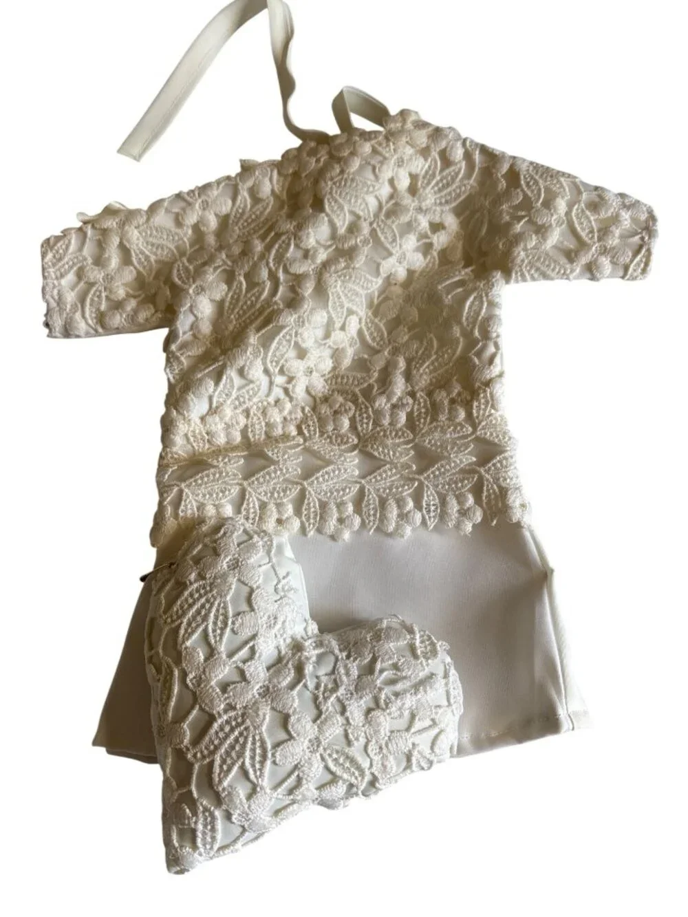 Vintage Doll Dress Set Satin & Lace 6 Outfits Ivory & Pink Bow Macthing Pillows